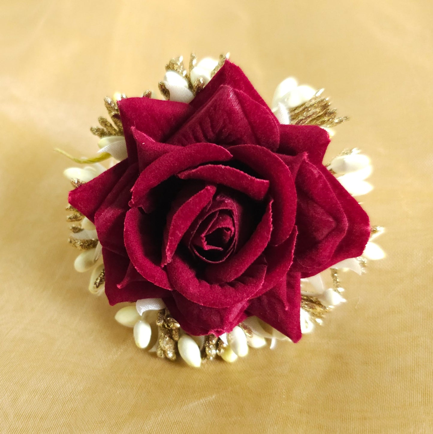 Burgundy Rose & Gold Hair Pin