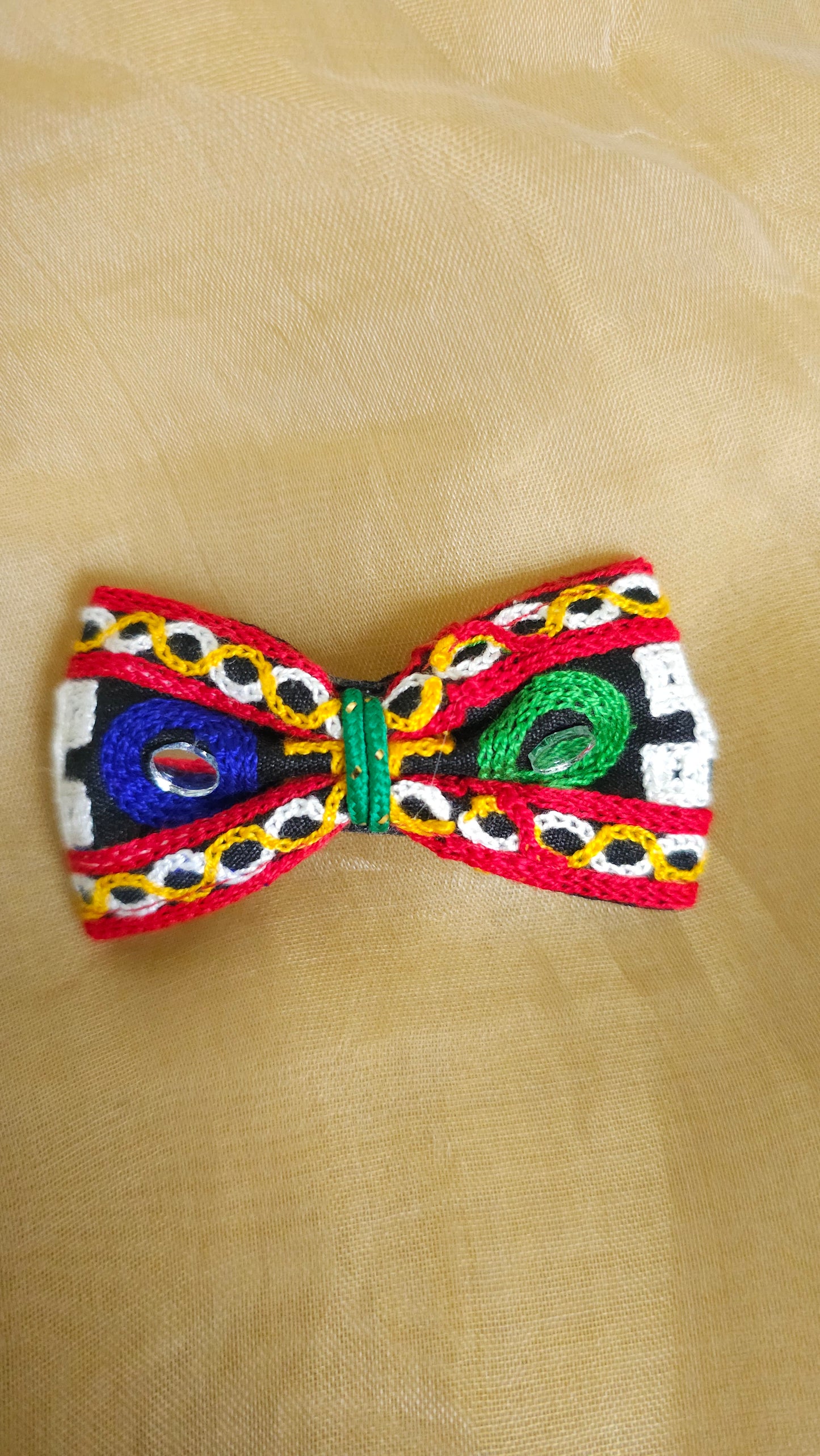 Black & Multicolor Mirrorwork Bow Hair Clip | Set of 2