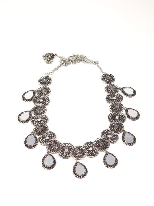 Oxidized Silver Mirror Drop Waist Belt