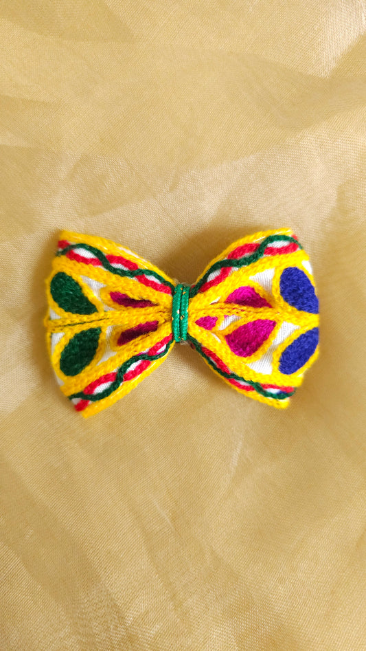 Sunshine Yellow Multicolor Embroidered Bow Hair Clip |Set of 2