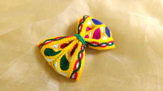 Sunshine Yellow Multicolor Embroidered Bow Hair Clip |Set of 2