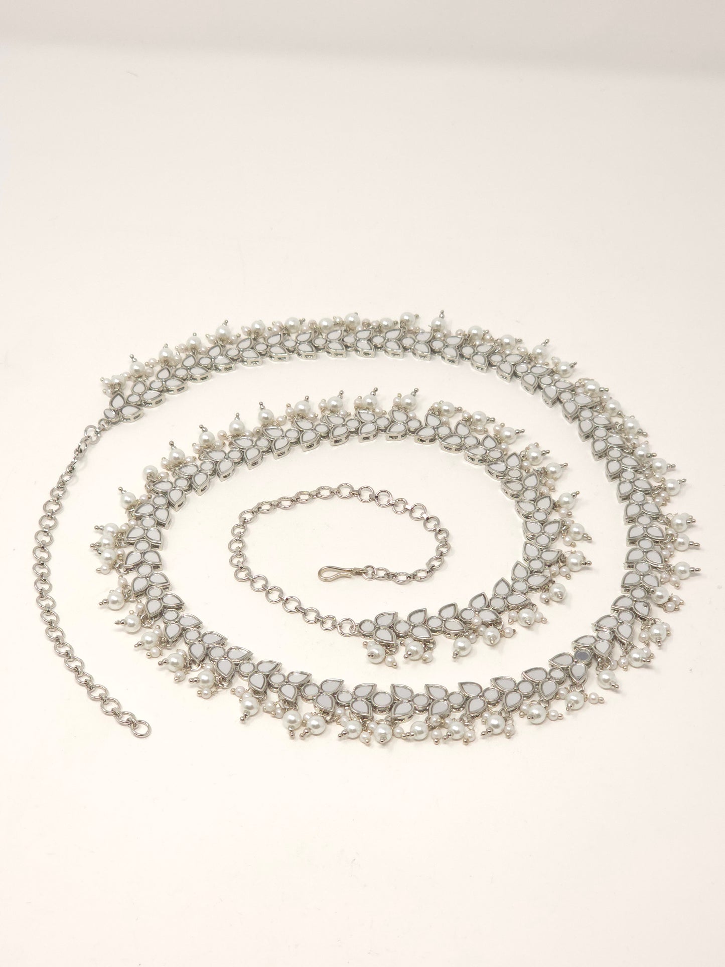 Mirror Waist Belt with Pearls