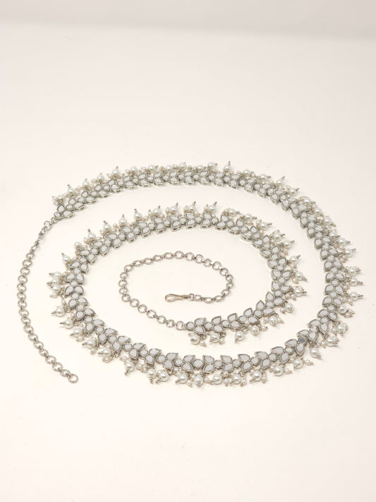 Mirror Waist Belt with Pearls
