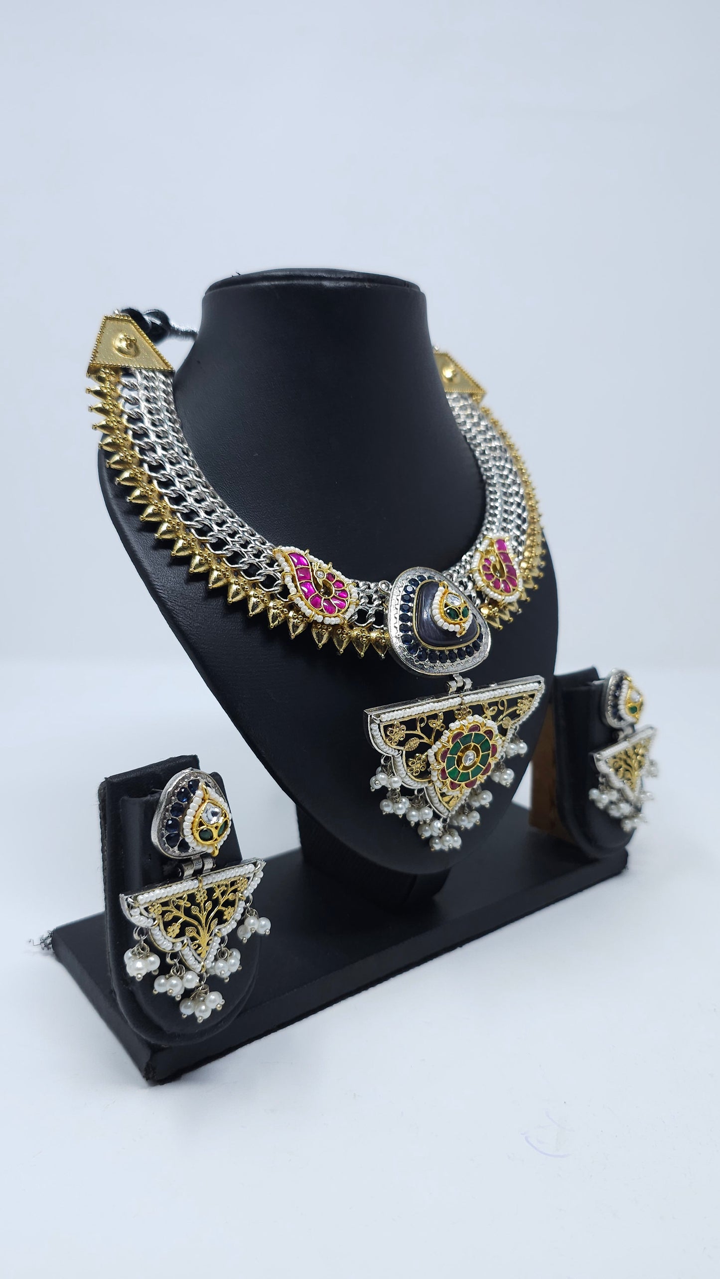 Statement Dual-Tone Enamel Necklace Set