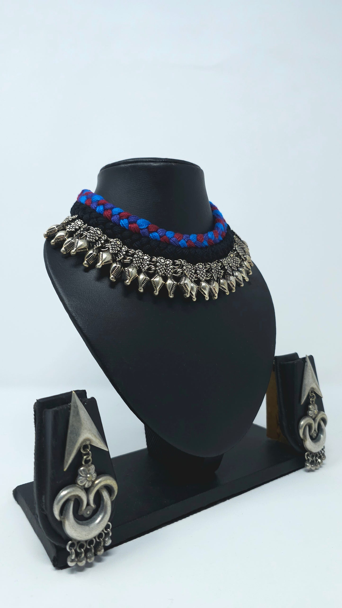 Oxidized Silver Choker Necklace & Earring Set