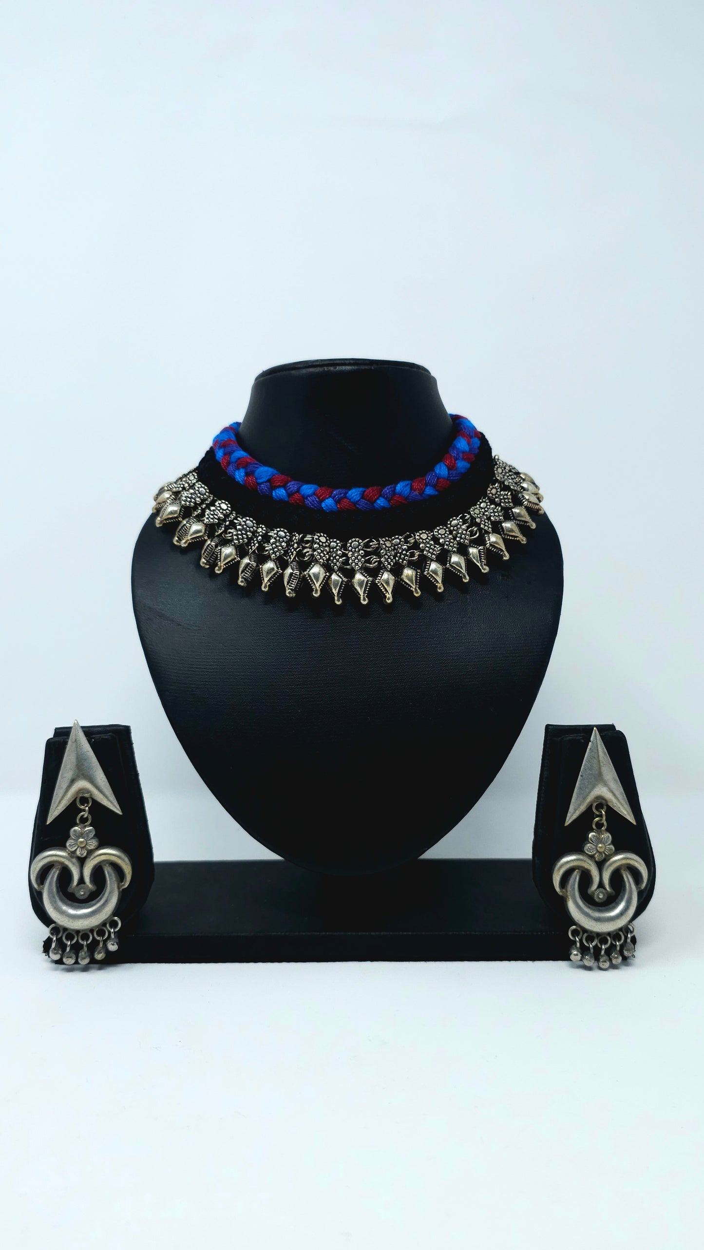 Oxidized Silver Choker Necklace & Earring Set