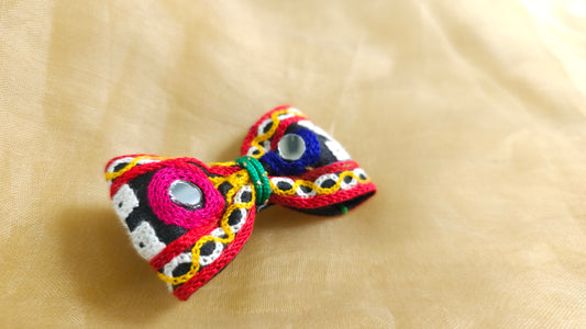 Pink & Blue Mirrorwork Bow Hair Clip | Set of 2