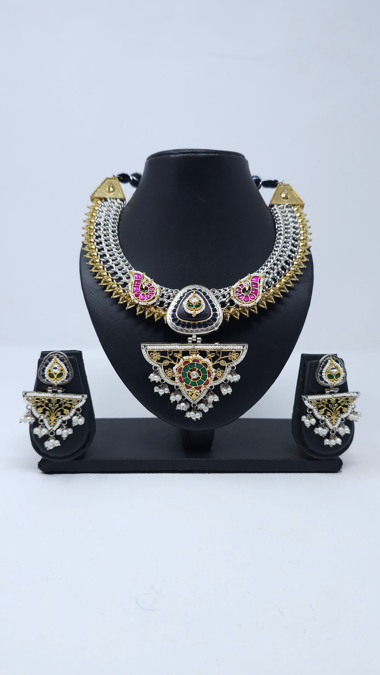 Statement Dual-Tone Enamel Necklace Set