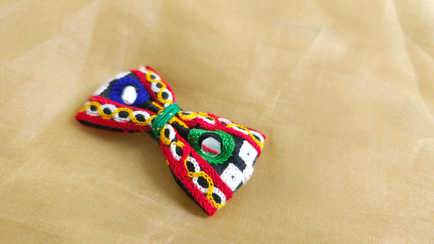 Black & Multicolor Mirrorwork Bow Hair Clip | Set of 2