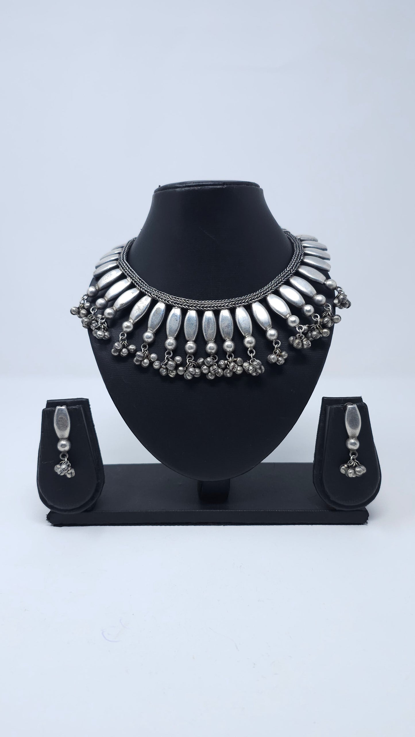 Silver Petal Ghungroo Choker Set