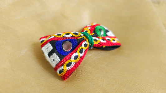 Black & Multicolor Mirrorwork Bow Hair Clip | Set of 2