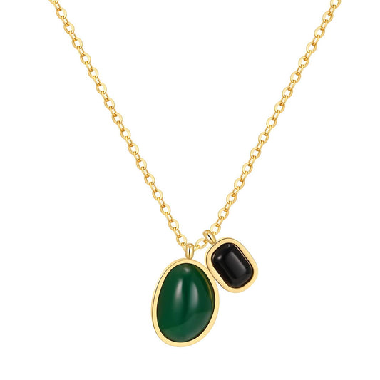 Anti Tarnish Waterproof Daily Wear 18K Gold Triple Plated Premium Quality Stainless Steel Double Gemstone Pendants