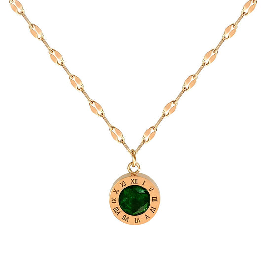 Anti Tarnish Waterproof Daily Wear 18K Gold Triple Plated Premium Quality Stainless Steel  Green gemstone Round Pendant.
