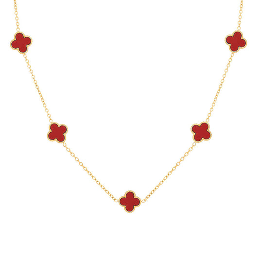 Anti Tarnish Waterproof Daily Wear 18K Gold Triple Plated Premium Quality Stainless Steel  Pendant with Five Beautiful Red Clover Gemstone