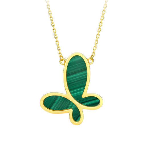 Anti Tarnish Waterproof Daily Wear 18K Gold Triple Plated Premium Quality Stainless Steel  Green Gemstone Butterfly Pendant