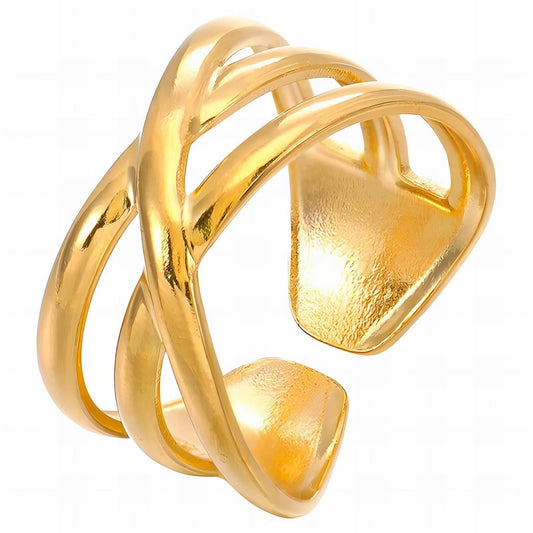 18k Gold Plated Solid Ring Open with unique design, Anti tarnish Daily wear statement ring.