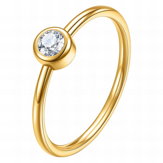 18k gold plated classic ring with zirconia stone round. Anti tarnish. Engagement ring anniversary ring valentine ring.