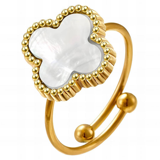 18k gold plated with mother of pearl stone clover design statment ring