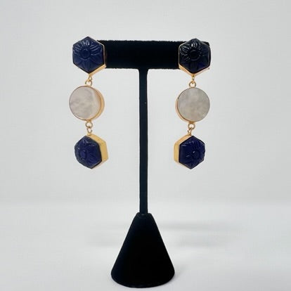 Jaipur Collection |Natural Stone Three Drop Earrings.