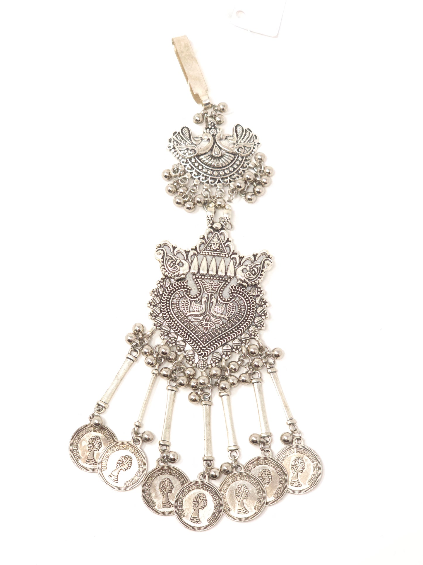 Antique Silver Oxidized Temple Coin Pendant