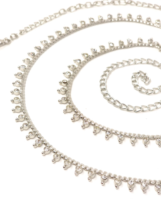 Silver Crystal Waist Belt with Dangling Charms