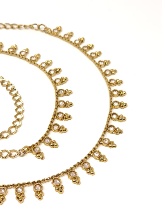 Gold Crystal Waist Belt with Delicate Dangling Charms