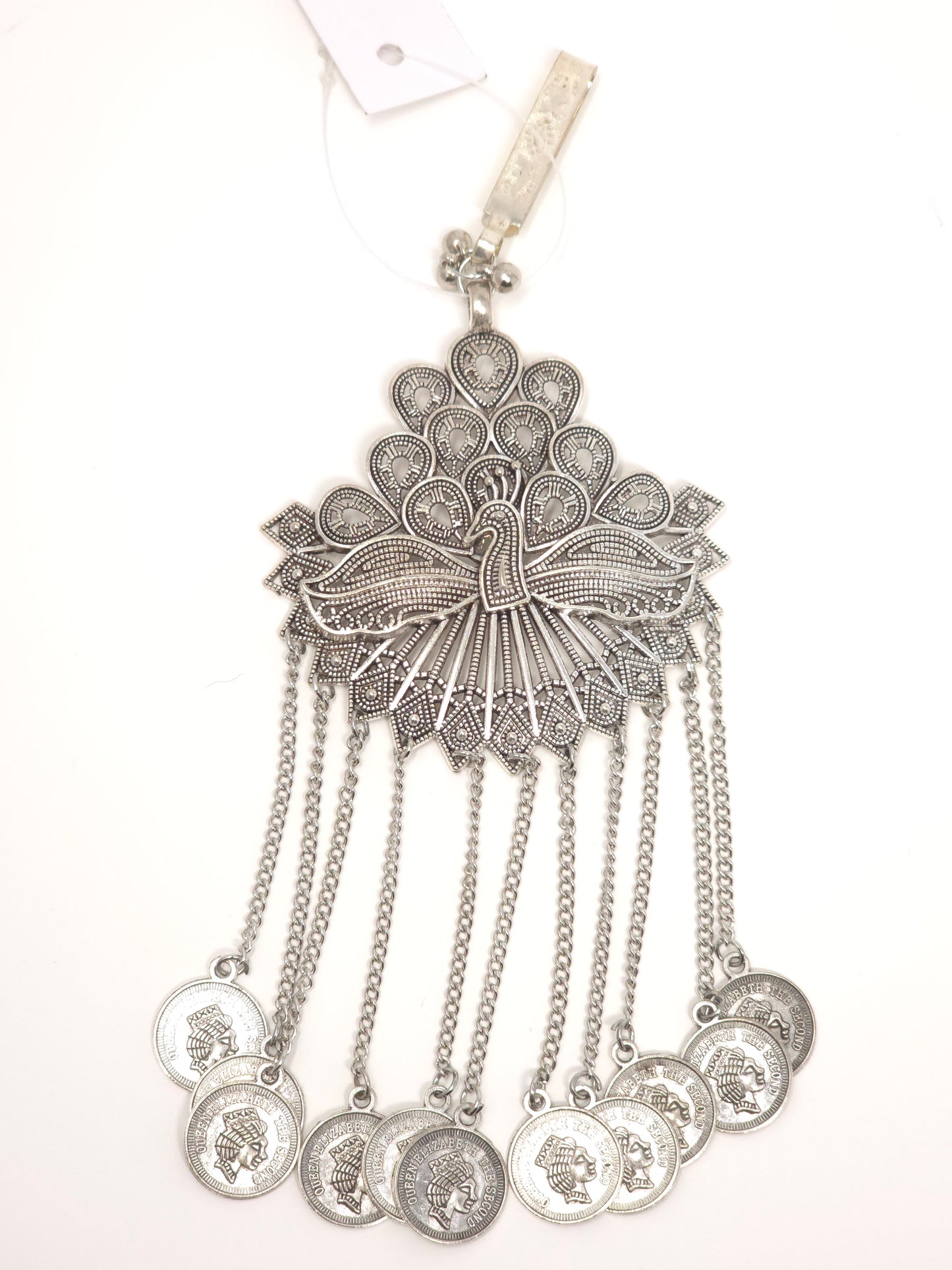 Antique Silver Peacock Coin Waist Belt Pendant