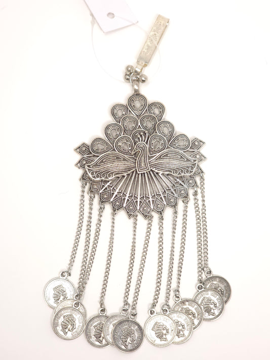 Antique Silver Peacock Coin Waist Belt Pendant