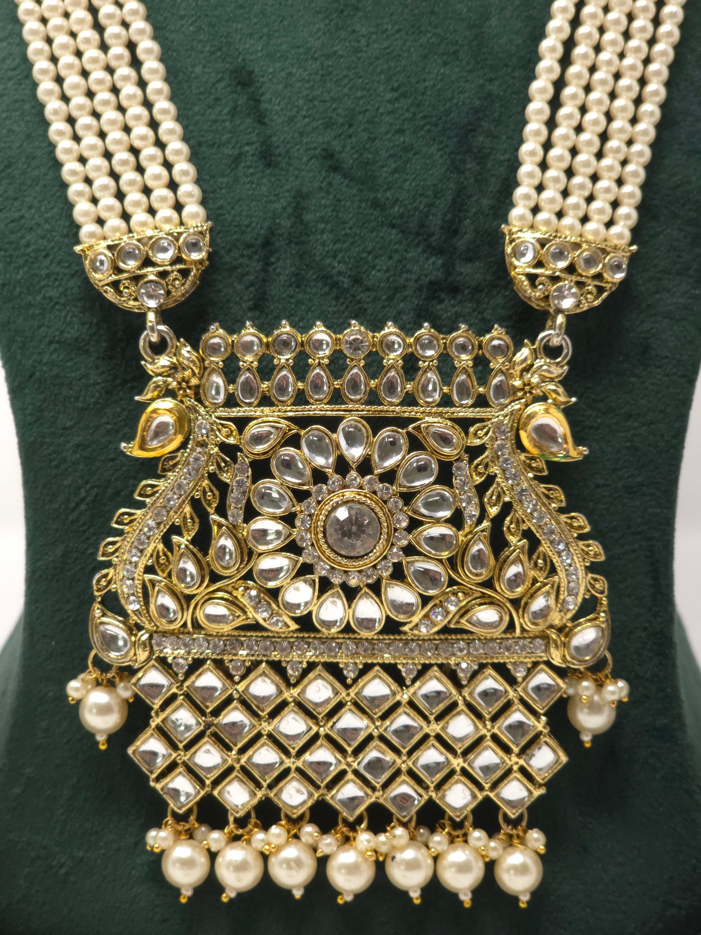 Kundan Pearl Choker Necklace Set with White Stones | Set of 4