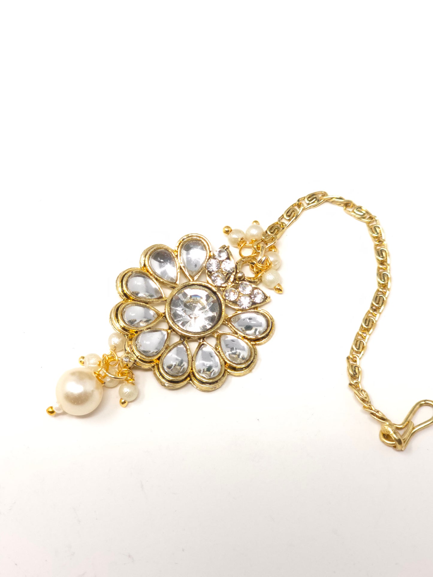 Kundan Pearl Choker Necklace Set with White Stones | Set of 4