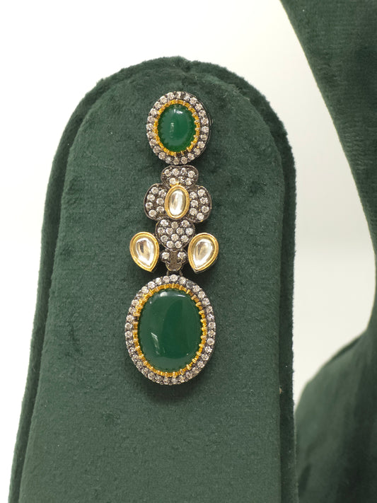 Emerald Statement Necklace Set (Necklace, Earrings, Maangtikka)