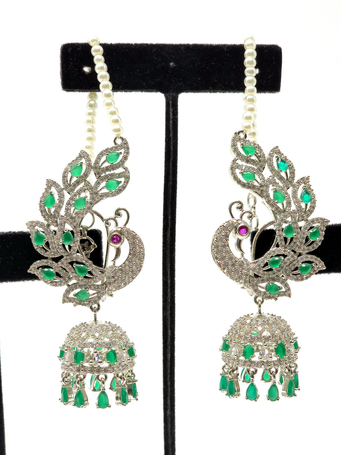Peacock Stone Earring Chains in Emerald or Ruby