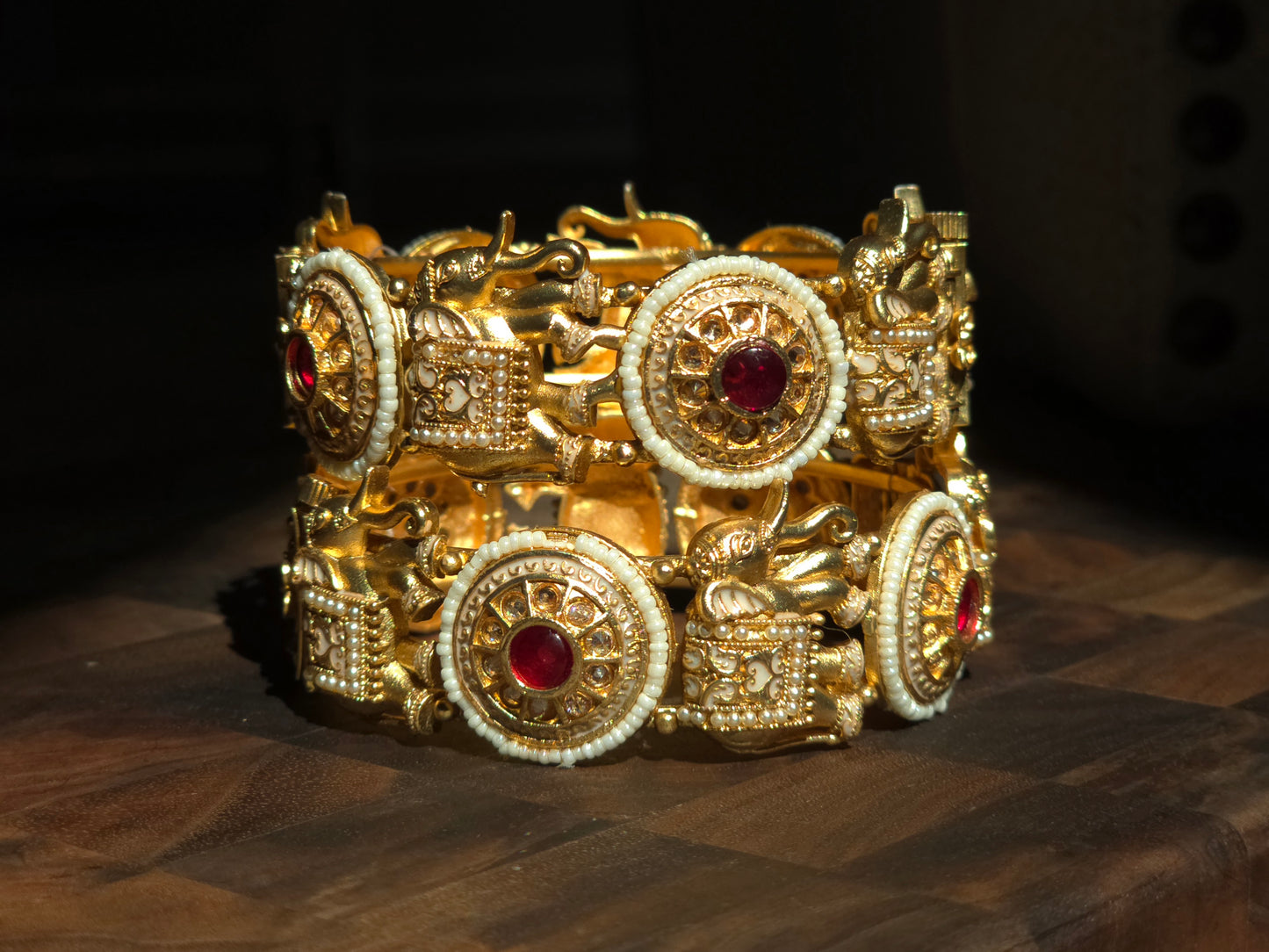 Elephant Motif Ruby Kundan Kada (Set of 2)