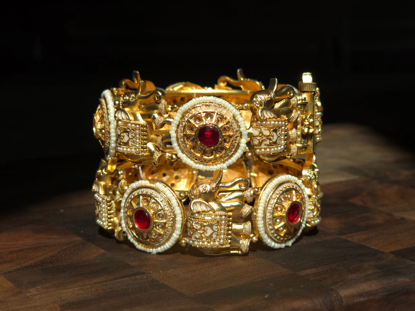 Elephant Motif Ruby Kundan Kada (Set of 2)