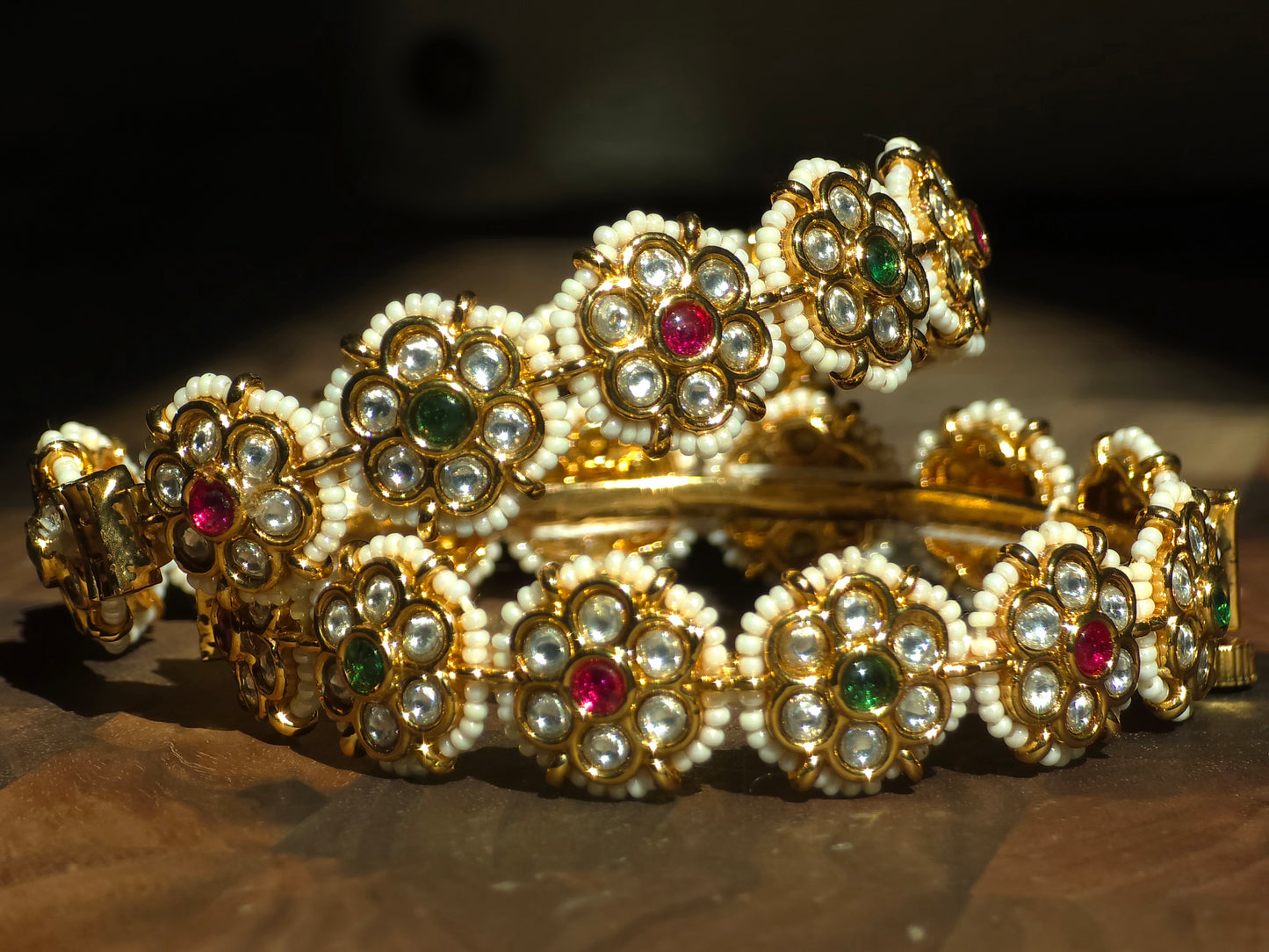 Floral Kundan & Pearl Bangles (Set of 2)