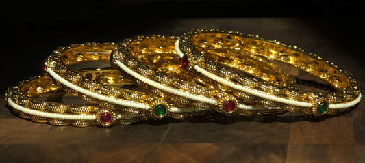 Heritage Pearl Gem Bangles (Set of 4)