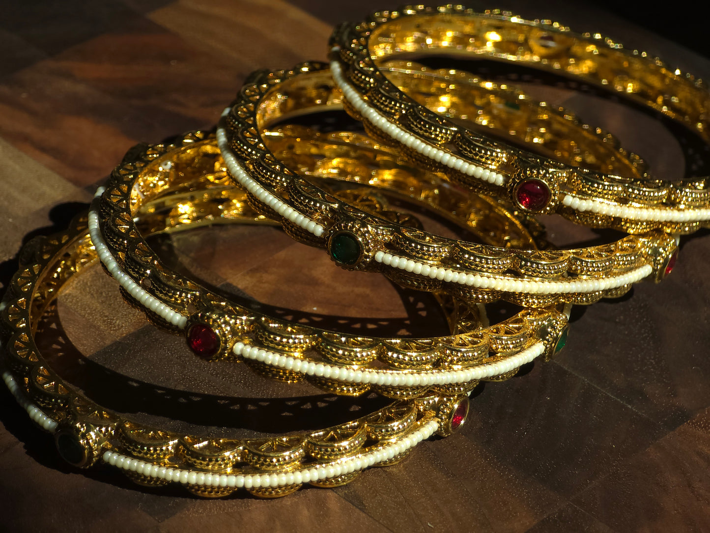 Heritage Pearl Gem Bangles (Set of 4)