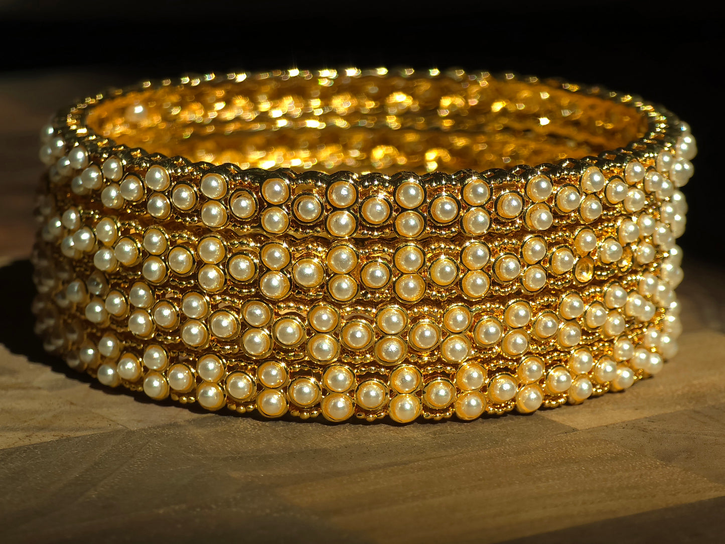 Gold Pearl Bangles (Set of 4)