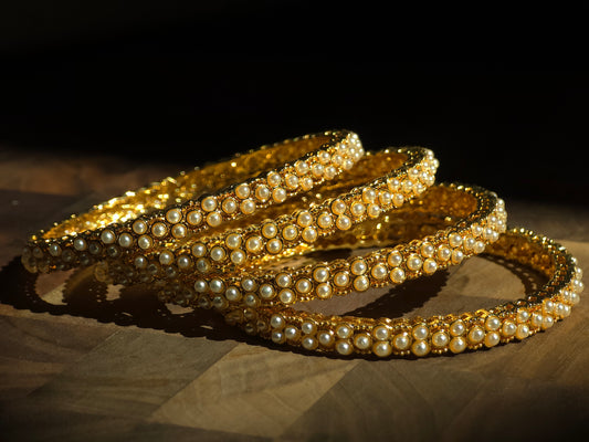 Gold Pearl Bangles (Set of 4)