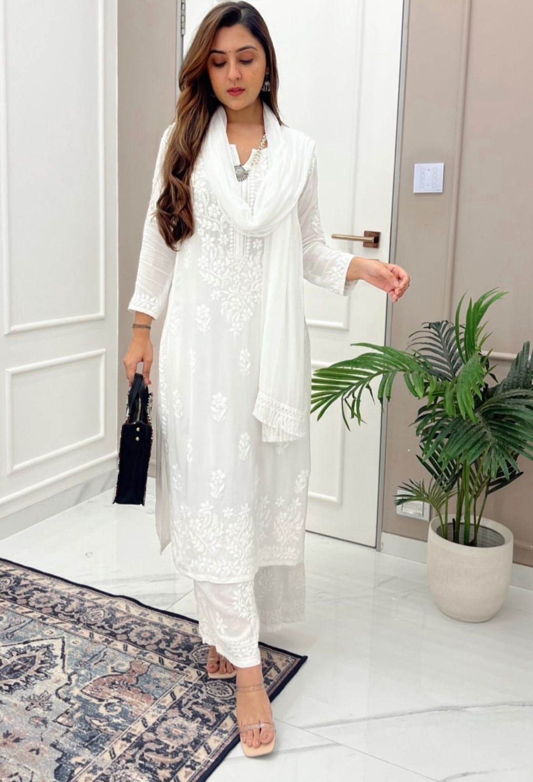 White Chikankari Kurta Set