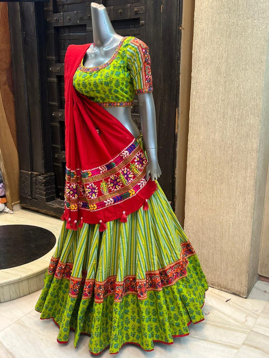 Green Gamthi soft cotton Chaniya Choli