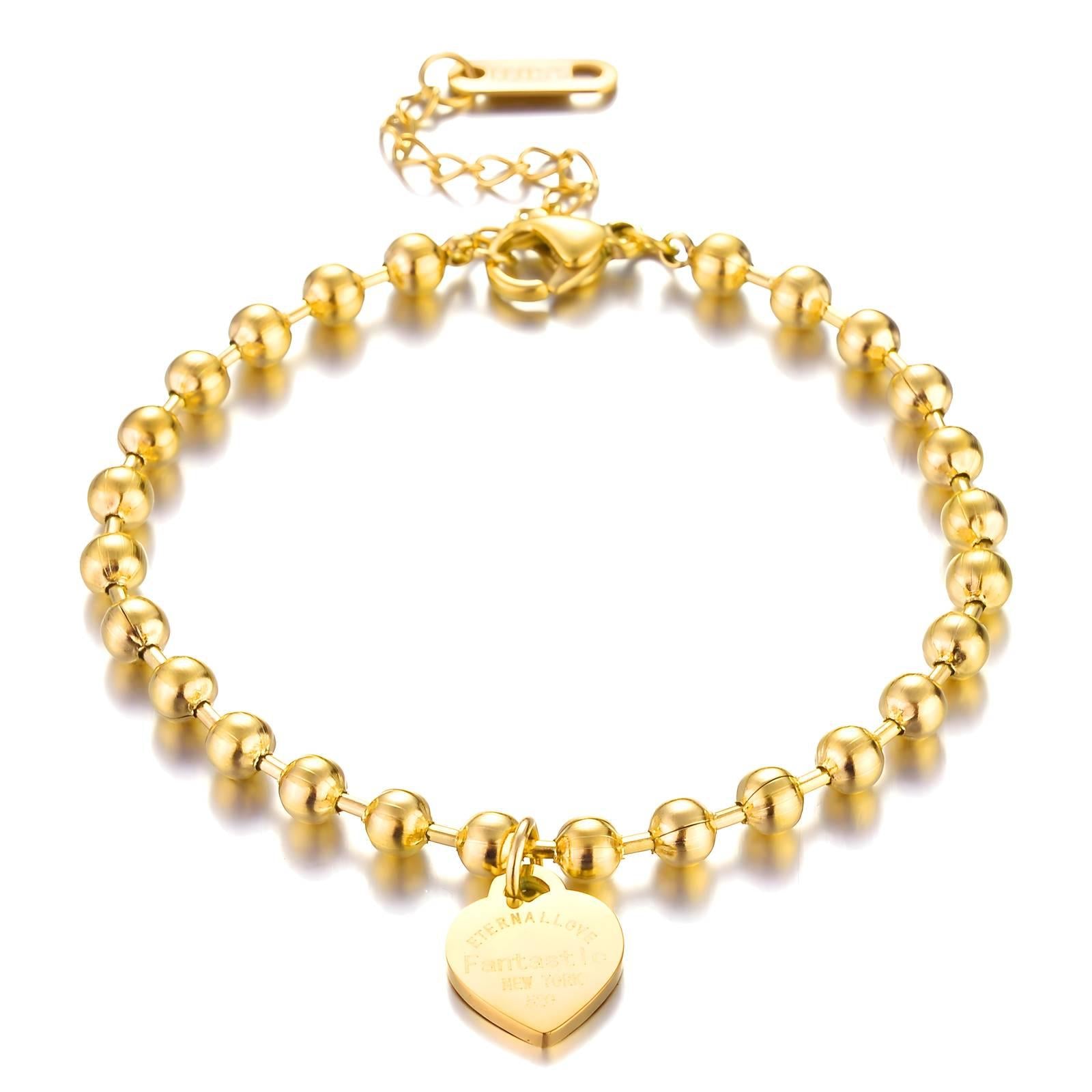 18k Gold plated anti tarnish beads design with solid heart bracelet.