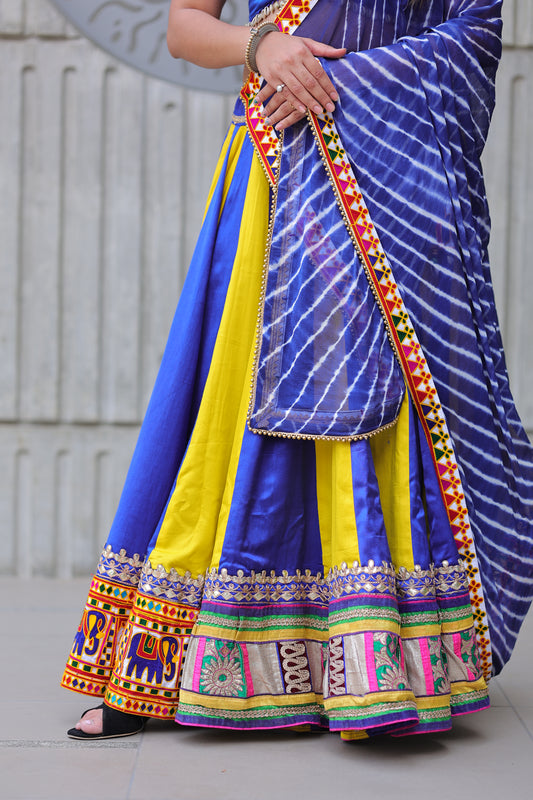 Best Beautiful Block printed, Authentic ,Traditional ,Navaratri Wear Chanyiya Cholic, Garba Wear , Yellow and blue color combination with blue printed Duppata 