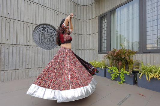 Best Beautiful Traditional, Chanyiya choli in red and maroon color with choli and lehenga in silver hemline