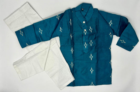 Blue fabric woven kurta with lehenga for kids traditional occasional wear.