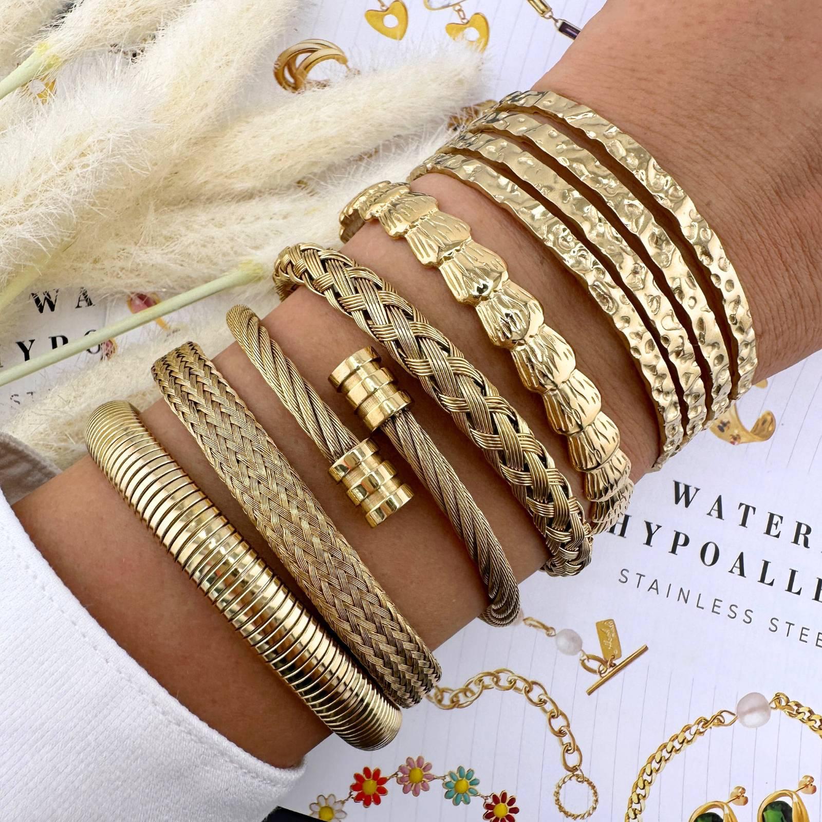 Gold plated Unique Cable Cuff design Bracelet.