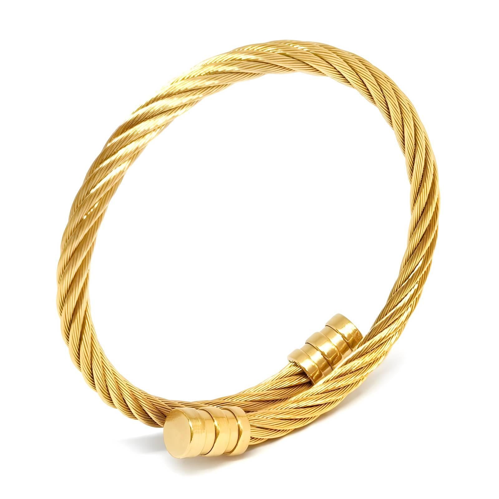Gold plated Unique Cable Cuff design Bracelet.