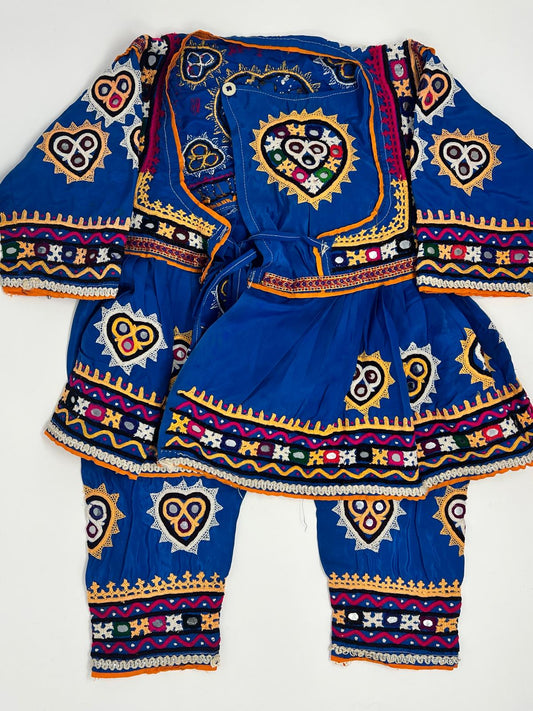 This is a traditional Blue embroidered vest featuring intricate and vibrant designs, typically associated with cultural or folkloric attire.
