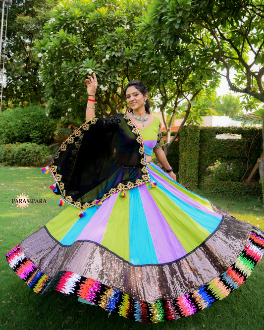 Tri Color Chaniya Choli with Sequence border