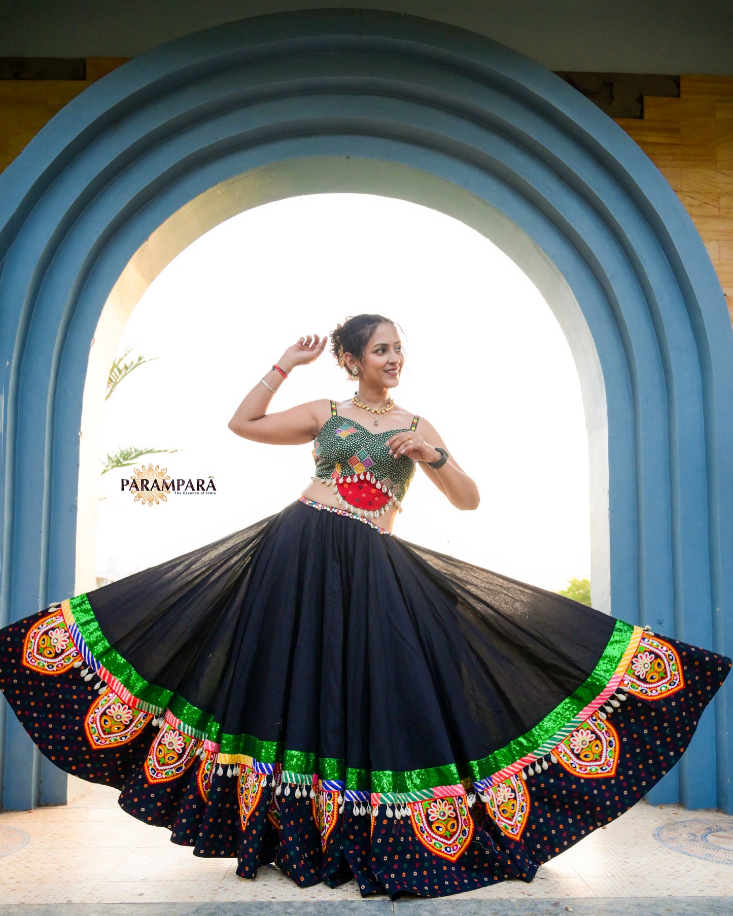 Traditional Chaniya Choli in Black with Black Bandhni Border.